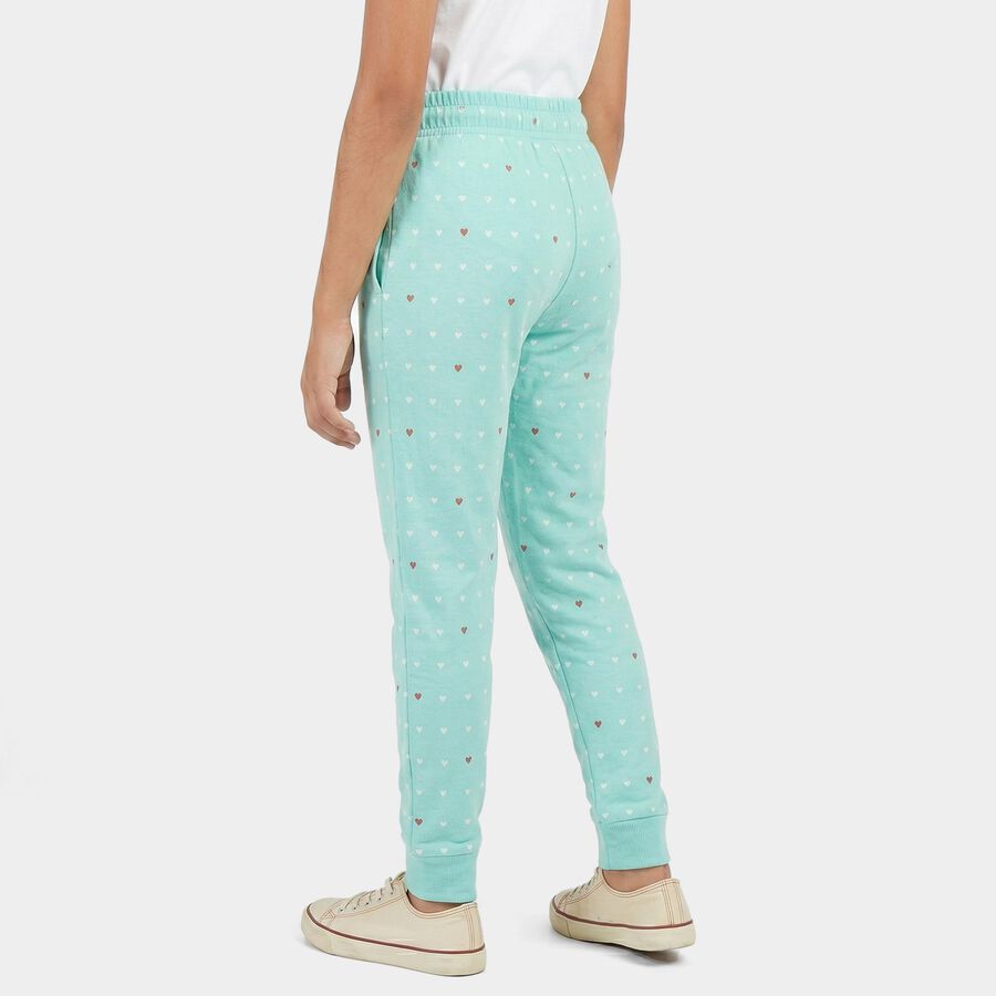 Girls' Aqua Jogger Heart Printed Cotton Blend Pyjama, Aqua, large