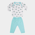 Infants Cotton Printed Baba Suit, Mid Blue, small image number null