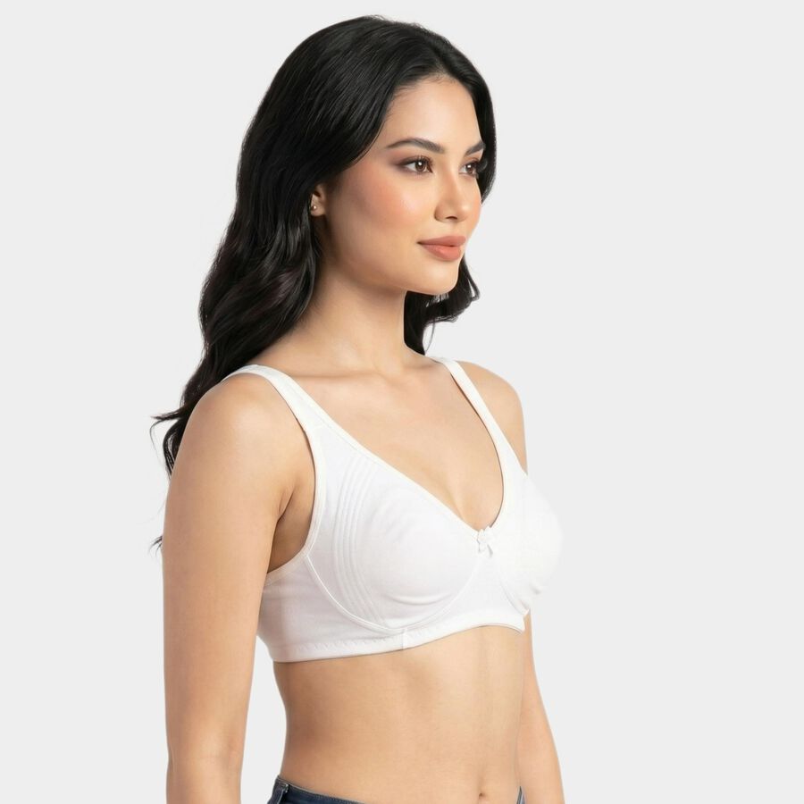 Women's White Cotton Blend V-Neck Bralette Bra, White, large