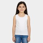 Girls White Cotton Round Neck Sleeveless Vest, सफ़ेद, small