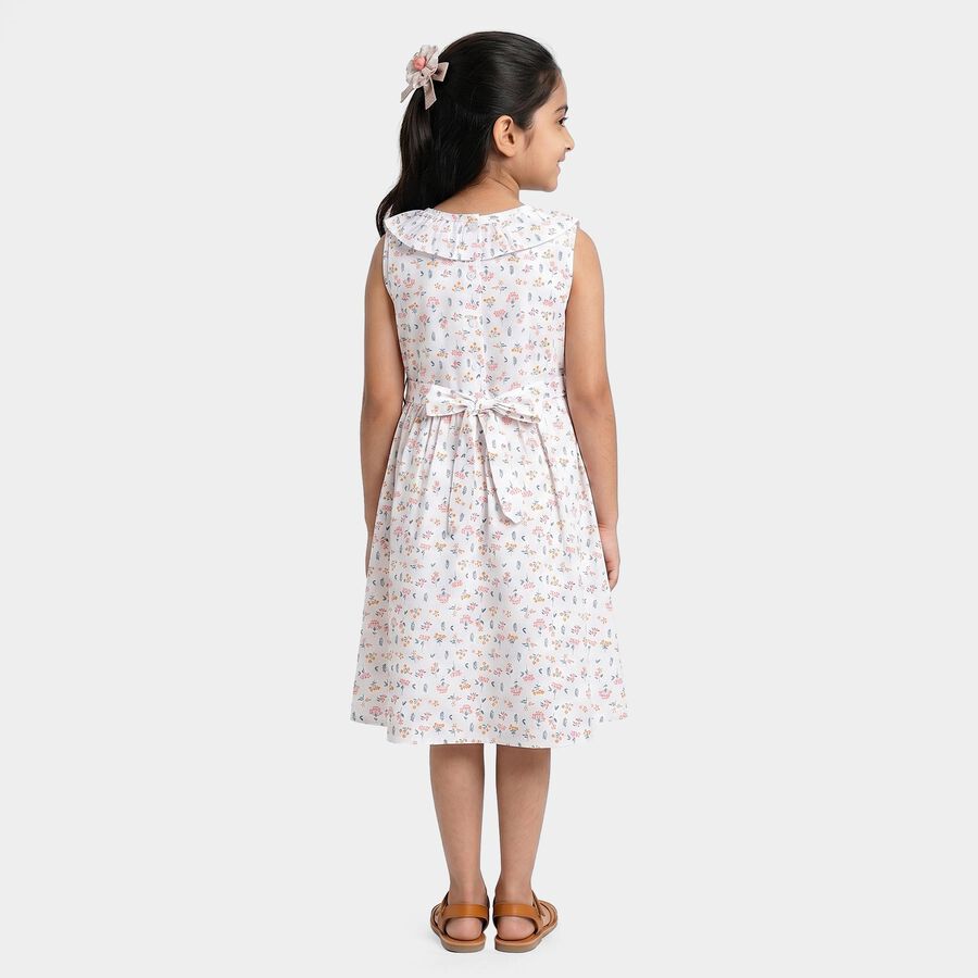 Girls White Floral Printed Fit and Flare Frock, ऑफ व्हाइट, large