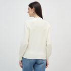 Women's Rich Eggshell White Crew Neck Casual Pullover, ऑफ व्हाइट, small image number null