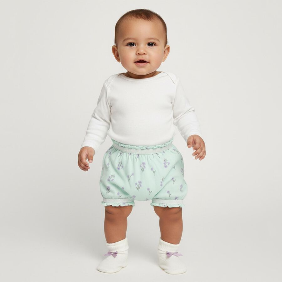 Infant Mint Green Regular Fit Floral Print Bloomers, हल्का हरा, large image number null