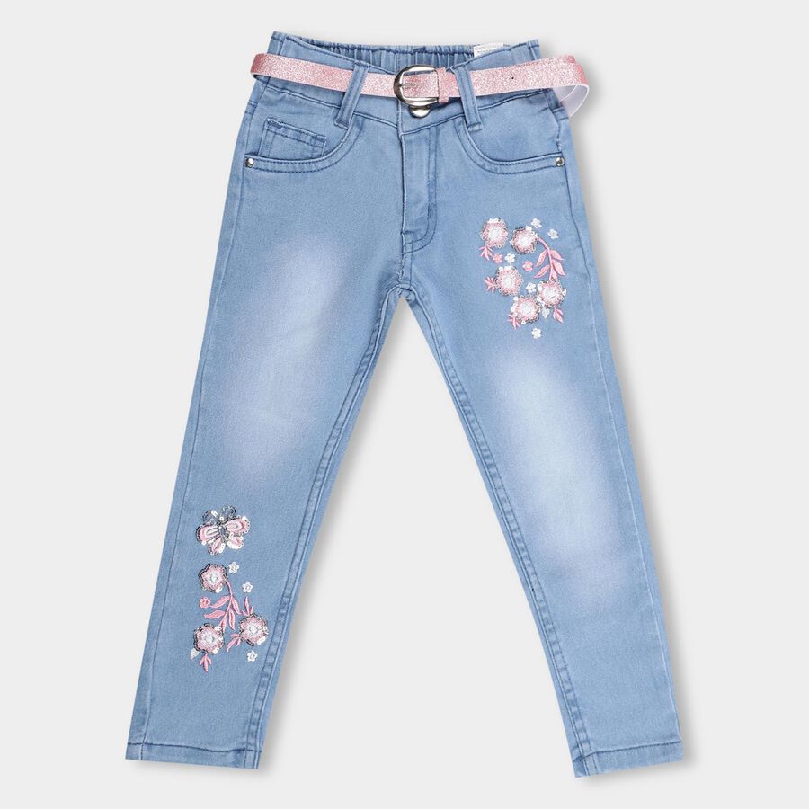 Girls' Light Blue Regular Fit Embroidered Jeans, Light Blue, large image number null