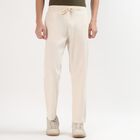 Men's Soft Beige Slim Fit Drawstring Casual Trousers, एक्रू मिश्रित, small image number null