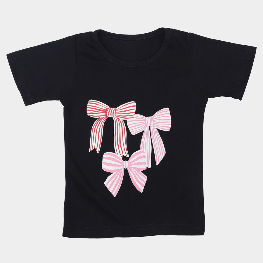 Girls Navy Blue Round Neck Regular T-Shirt, नेवी ब्लू, large