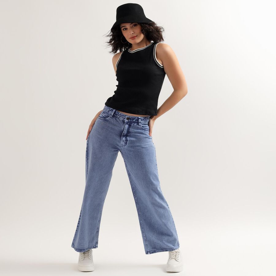 Ladies' 100% Cotton Jeans , मध्यम नीला, large image number null