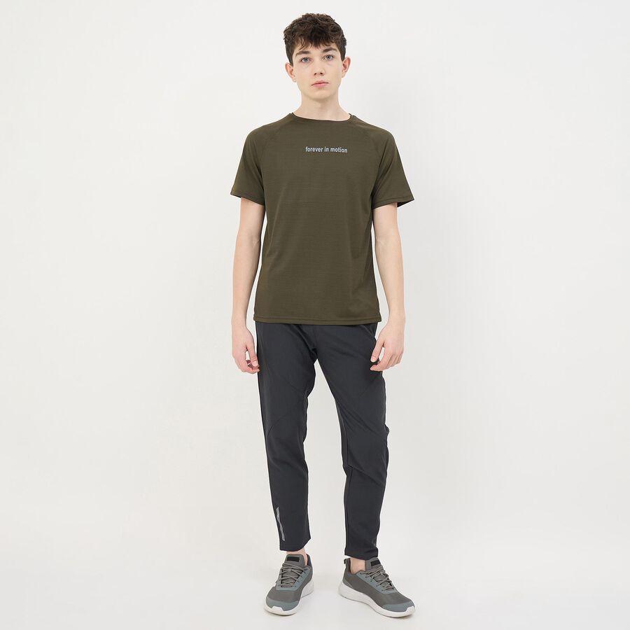 Men's Olive Crew Neck Athleisure T-Shirt, ओलिव, large