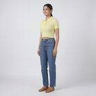 Women's Yellow Cotton Round Neck Casual Top, पीला, small