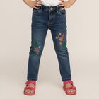 Girls' Dark Blue Regular Fit Embroidered Jeans, मध्यम नीला, small image number null