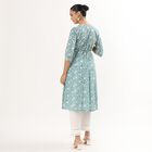Women's Muted Blue Cotton Round Neck Embellished Kurta, Mid Blue, small image number null
