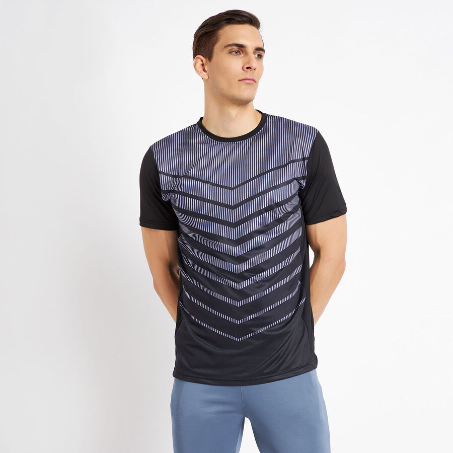 Printed Round Neck T-Shirt, Black, large image number null