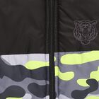Boys Black and Camouflage High Neck Sleeveless Jacket, काला, small image number null