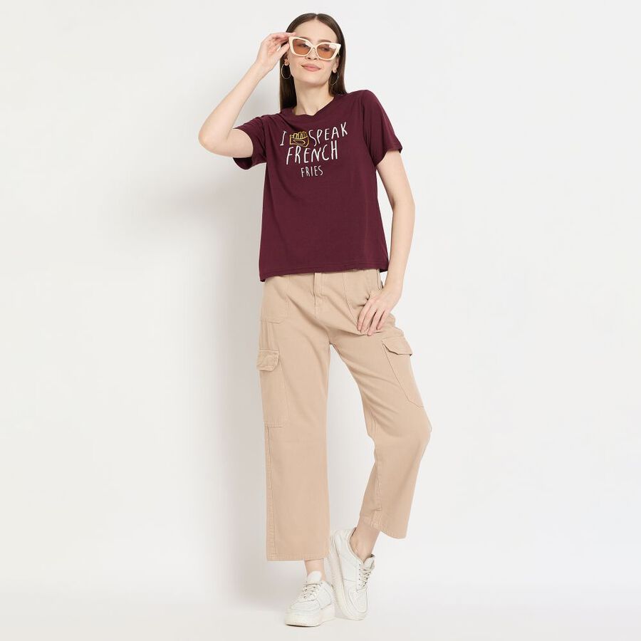 Ladies' Round Neck T-Shirt, Wine, large image number null