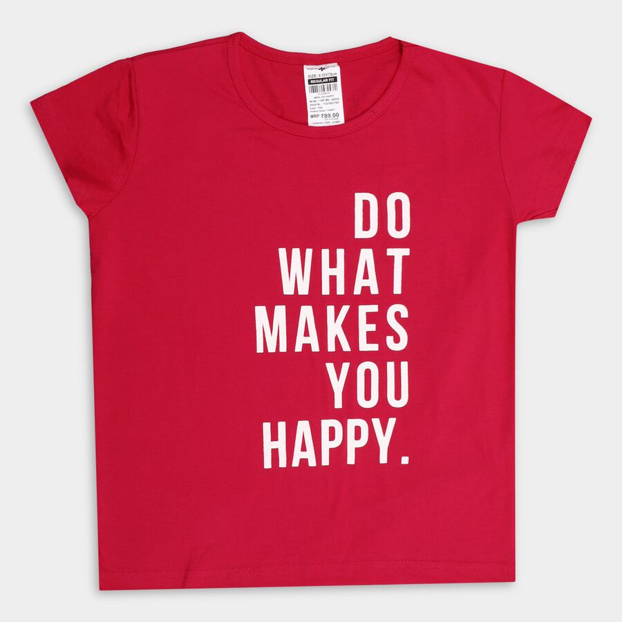 Girl's Placement Printed Regular Fuchsia T-Shirt, रानी (फ्यूशिया), large image number null