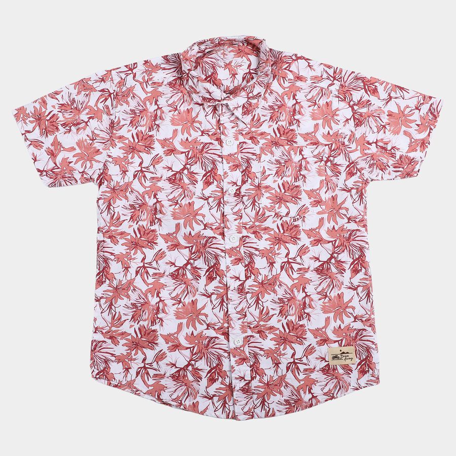 Boys' Red Cotton Short Sleeves Spread Collar Regular Fit Shirt, Red, large