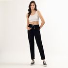 Women's Jet Black Slim Fit High Waist Jeans, काला, small