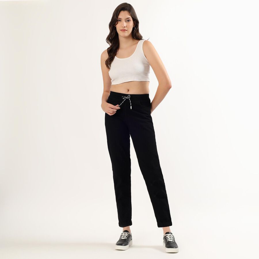 Women's Jet Black Slim Fit High Waist Jeans, काला, large