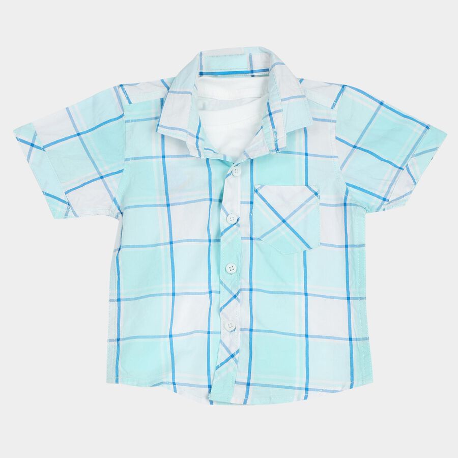 Infants Light Blue Cotton Half Sleeve Collared Casual Shirt, Light Blue, large