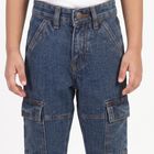 Boys Blue Relaxed Fit Cargo Jeans, मध्यम नीला, small