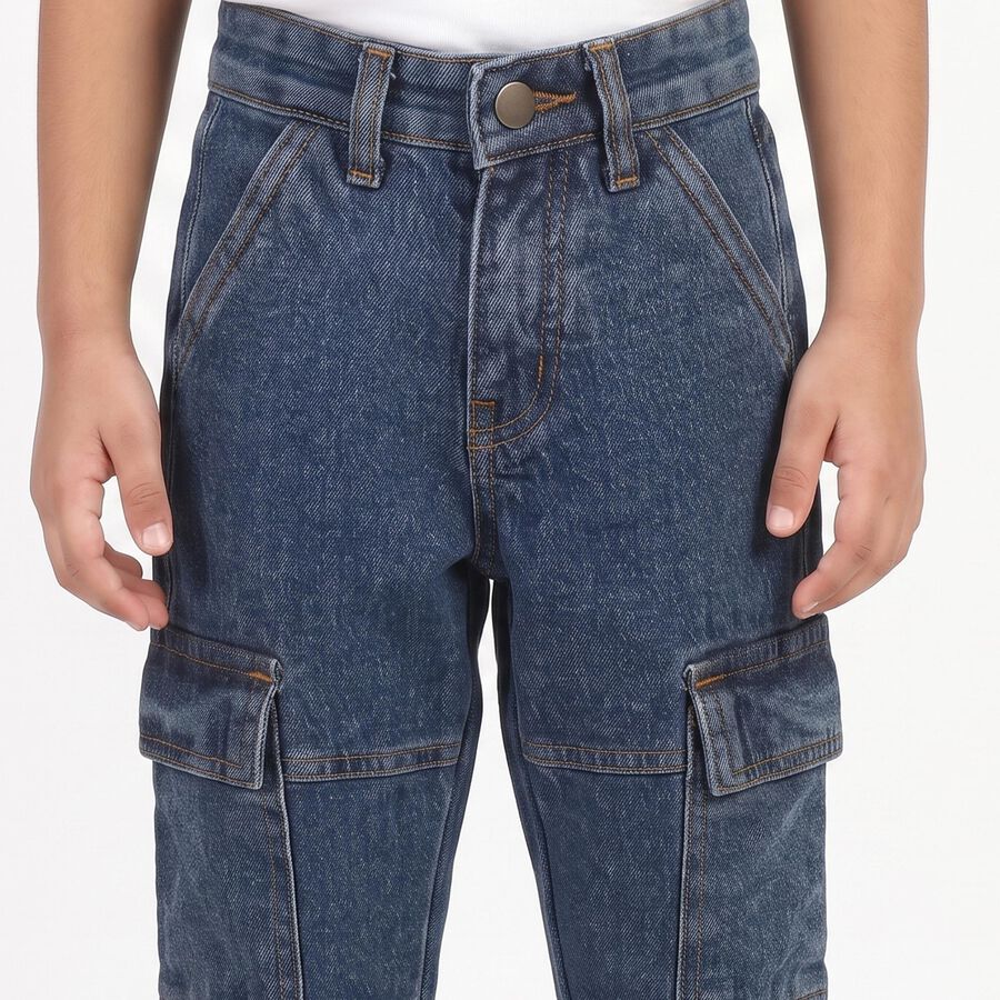 Boys Blue Relaxed Fit Cargo Jeans, मध्यम नीला, large