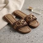Women's Beige Chain Detail Slide Sandals, Beige, small