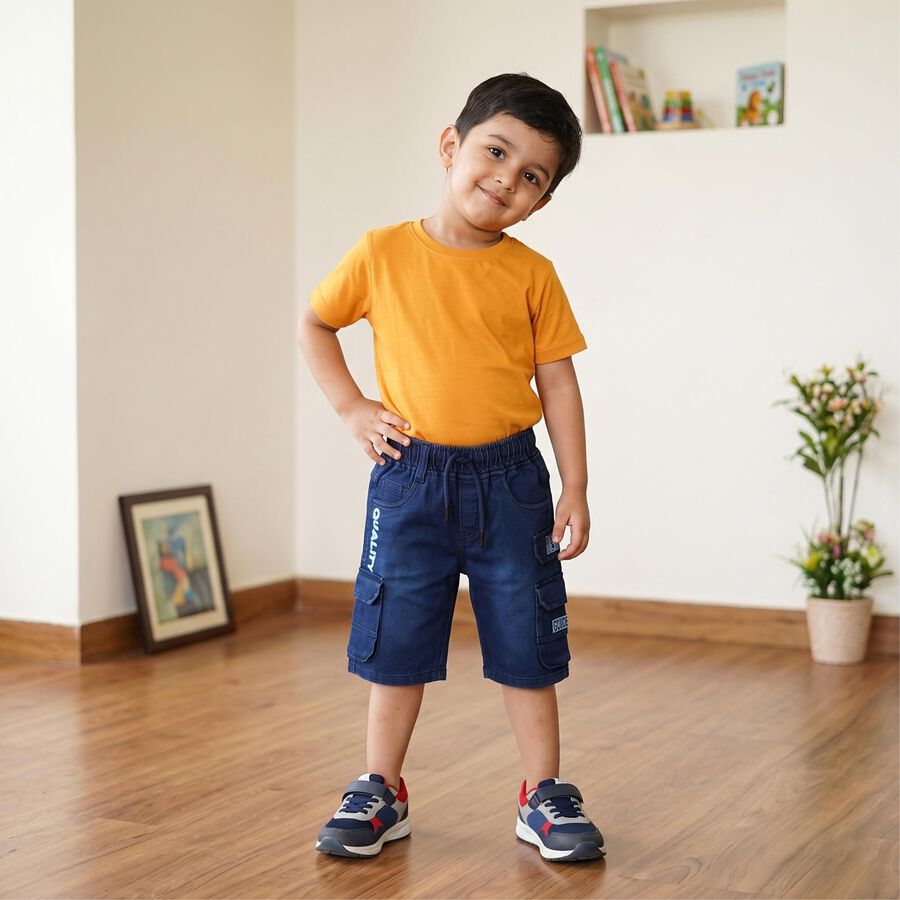 Boys' Navy Blue Regular Fit Multi-Pocket Cargo Jamaican Shorts, Dark Blue, large