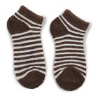 Women's Dark Chocolate Brown and White Ankle-Length Striped Socks, भूरा, small