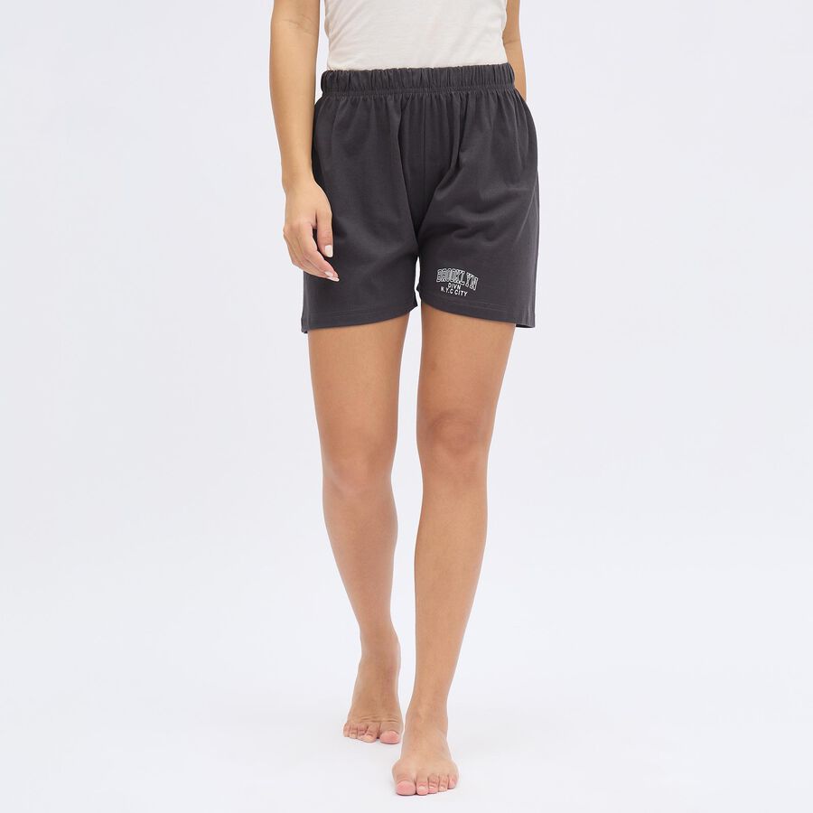 Ladies' Charcoal Black Elastic Waist Basic Shorts, Charcoal, large image number null