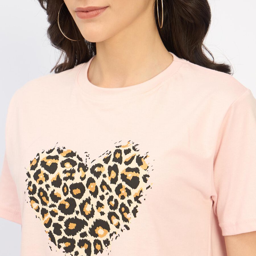 Ladies' 100% Cotton Round Neck T-Shirt, हल्का गुलाबी, large
