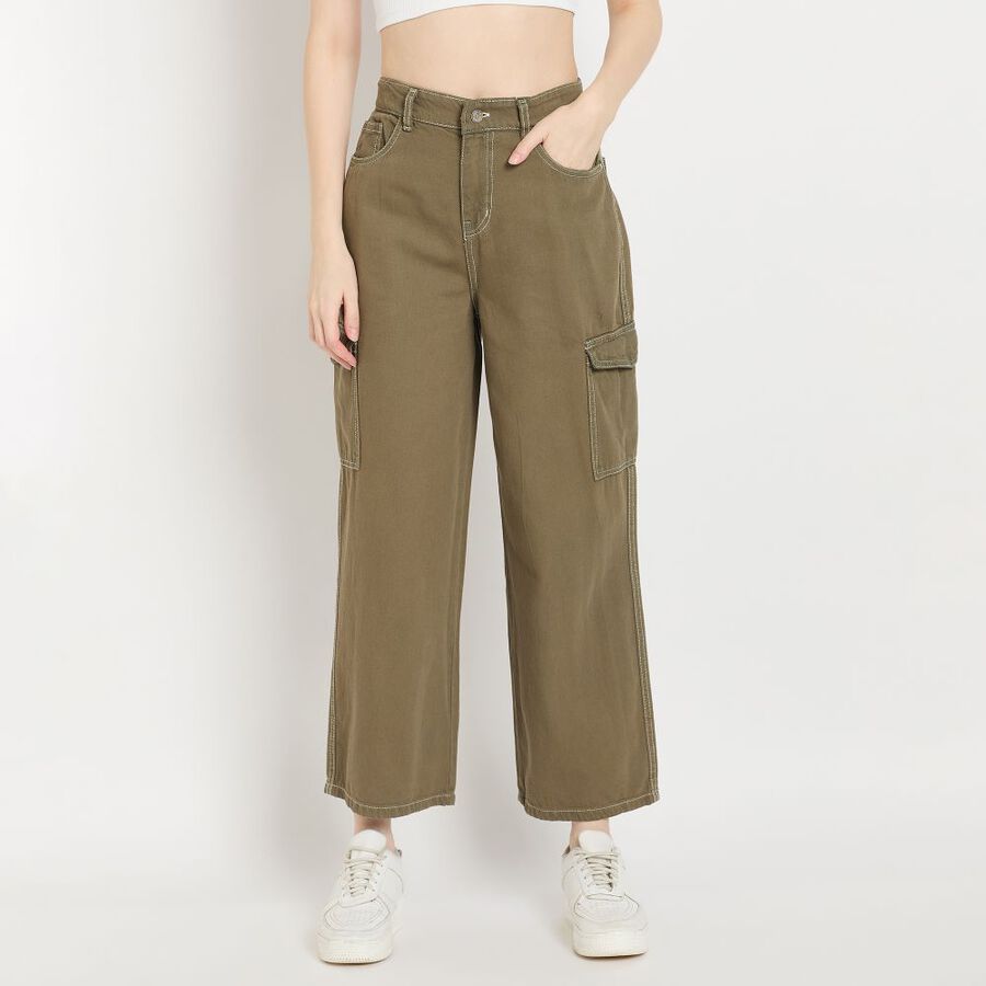 Ladies' 100% Cotton Jeans, Olive, large image number null