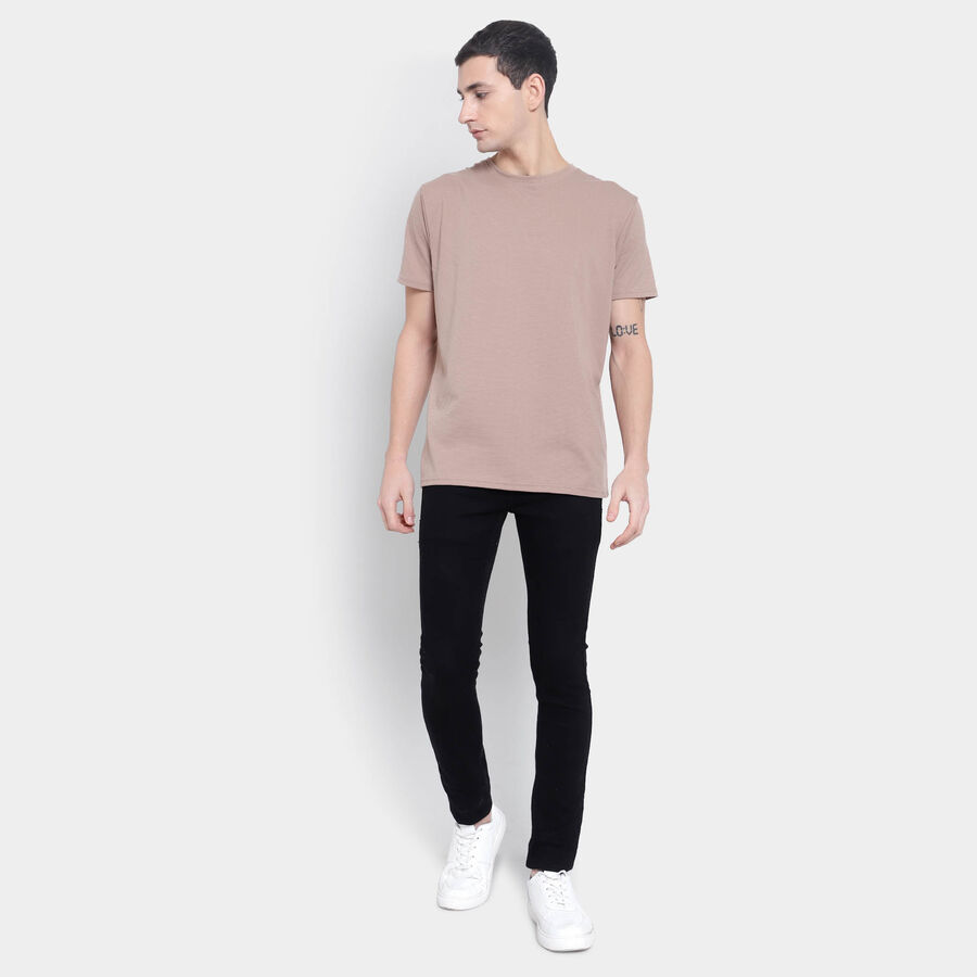 Solid Round Neck T-Shirt, Beige, large image number null