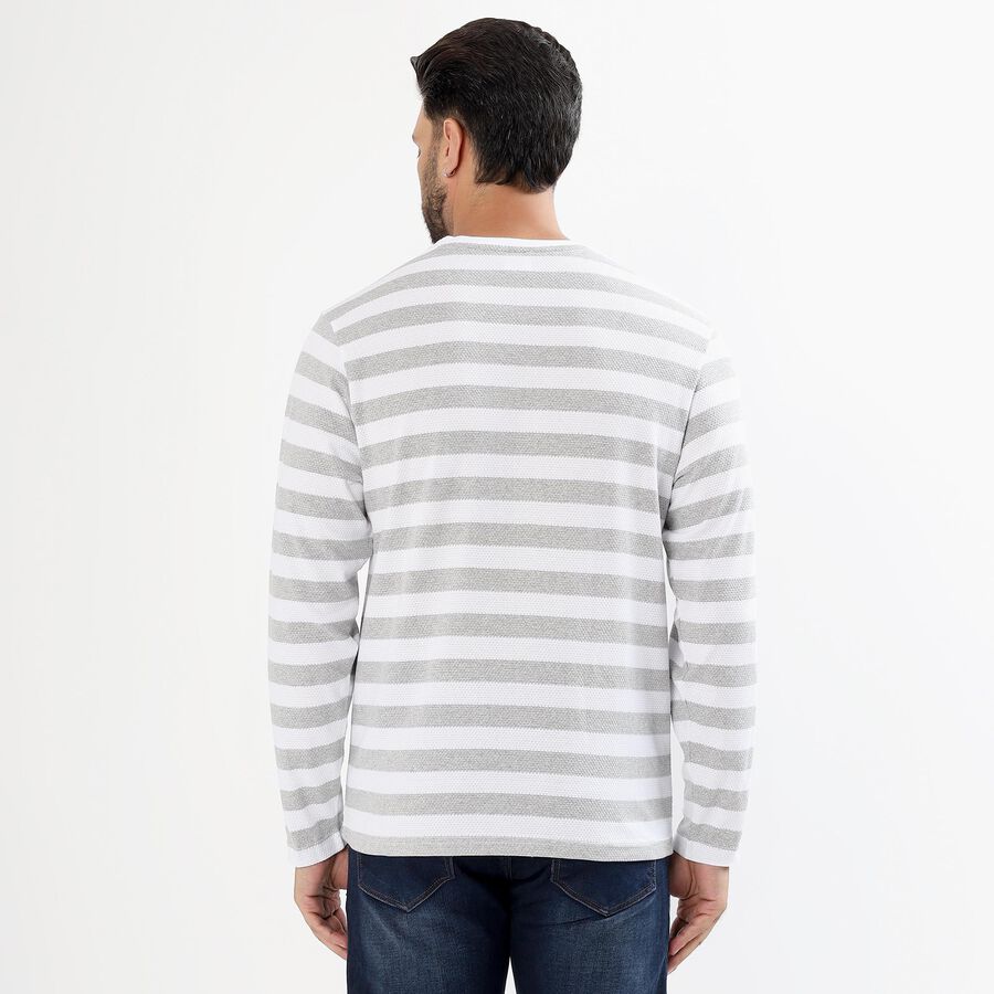 Men's White and Grey Crew Neck Casual T-Shirt, ऑफ व्हाइट, large image number null