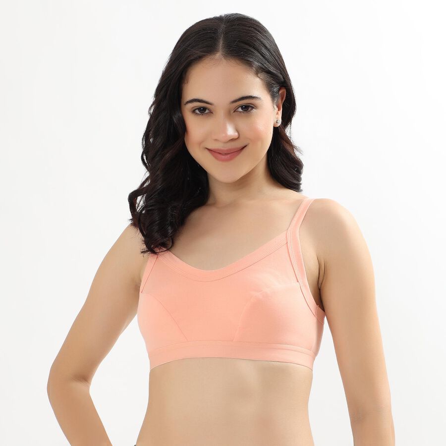 Ladies' Soft Peach Cotton V-Neck Basic Bra, Peach, large image number null