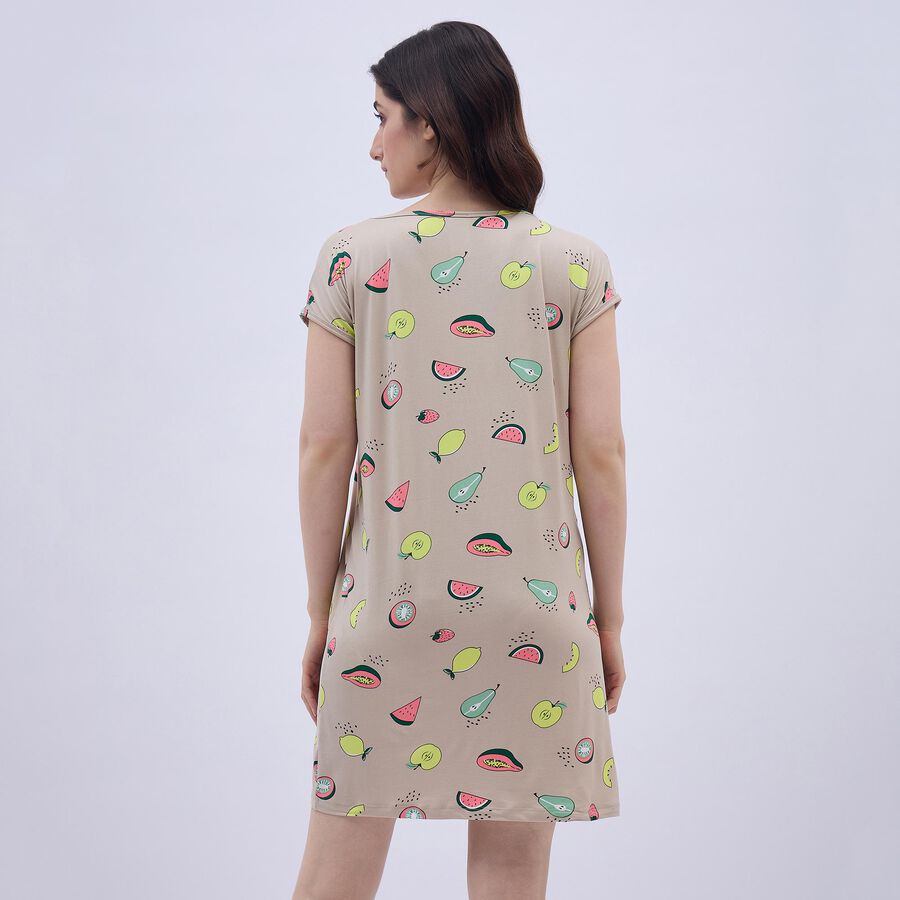 Women's Light Beige Round Neck Casual Nighty, Beige, large image number null