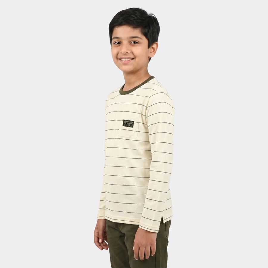 Boys' Off White Round Neck Regular T-Shirt, Off White, large