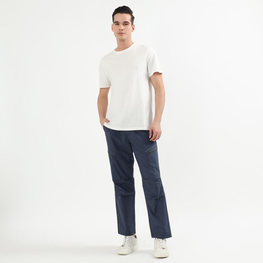 Men's Navy Blue Slim Fit Cargo Trousers, मध्यम नीला, large image number null