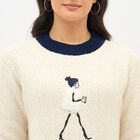 Women's Oatmeal Crew Neck Casual Pullover, ऑफ व्हाइट, small image number null