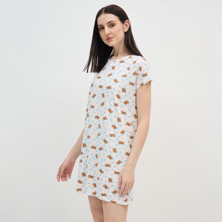 Women's Soft White Round Neck Casual Nighty, White, large