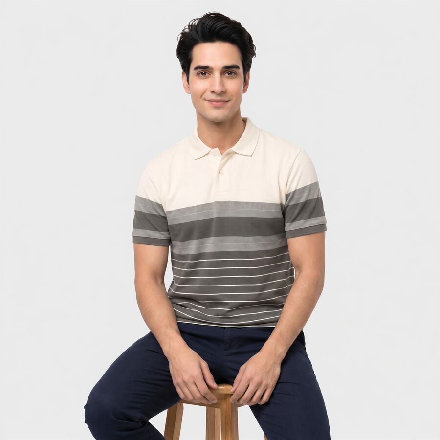 Men's Grey Collared Polo Half Sleeve T-Shirt, गहरा ग्रे, large