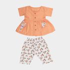 Infants' Peach Cotton Round Neck Applique Top and Capri Set, Peach, small