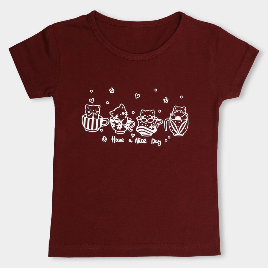 Girls' T-Shirt, वाइन, large image number null