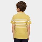 Boys' Mustard Cotton Polo Neck Striped T-Shirt, Mustard, small