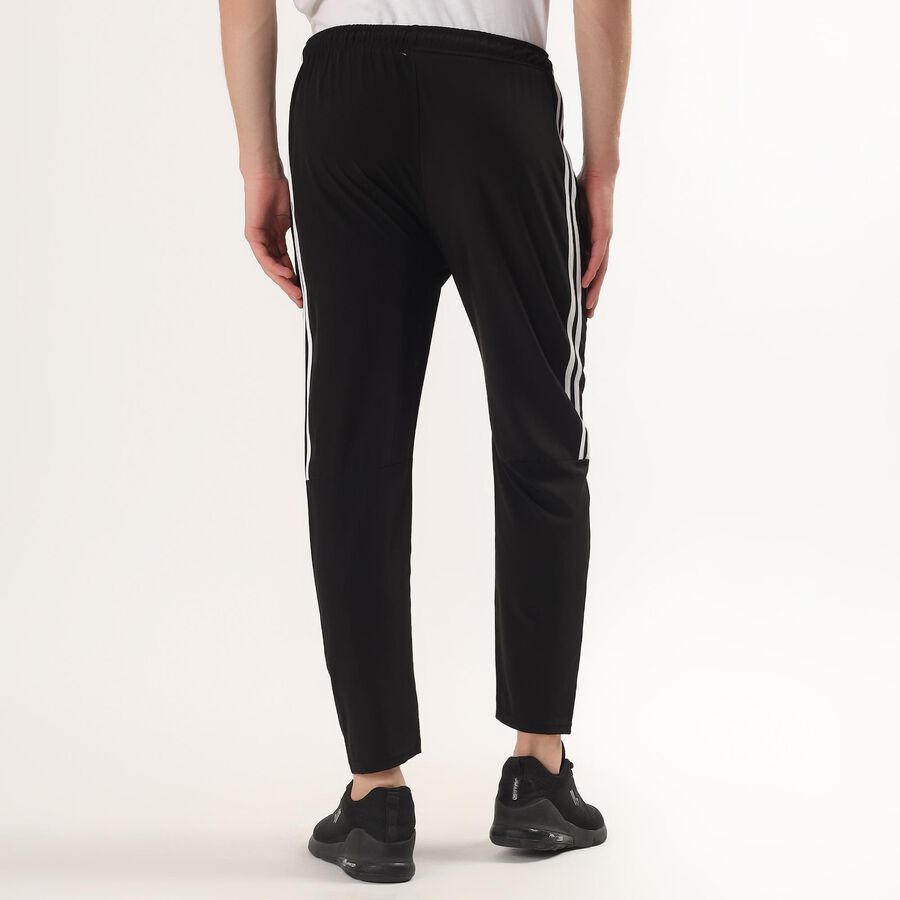 Men's Black Regular Fit Side-Striped Track Pants, Black, large