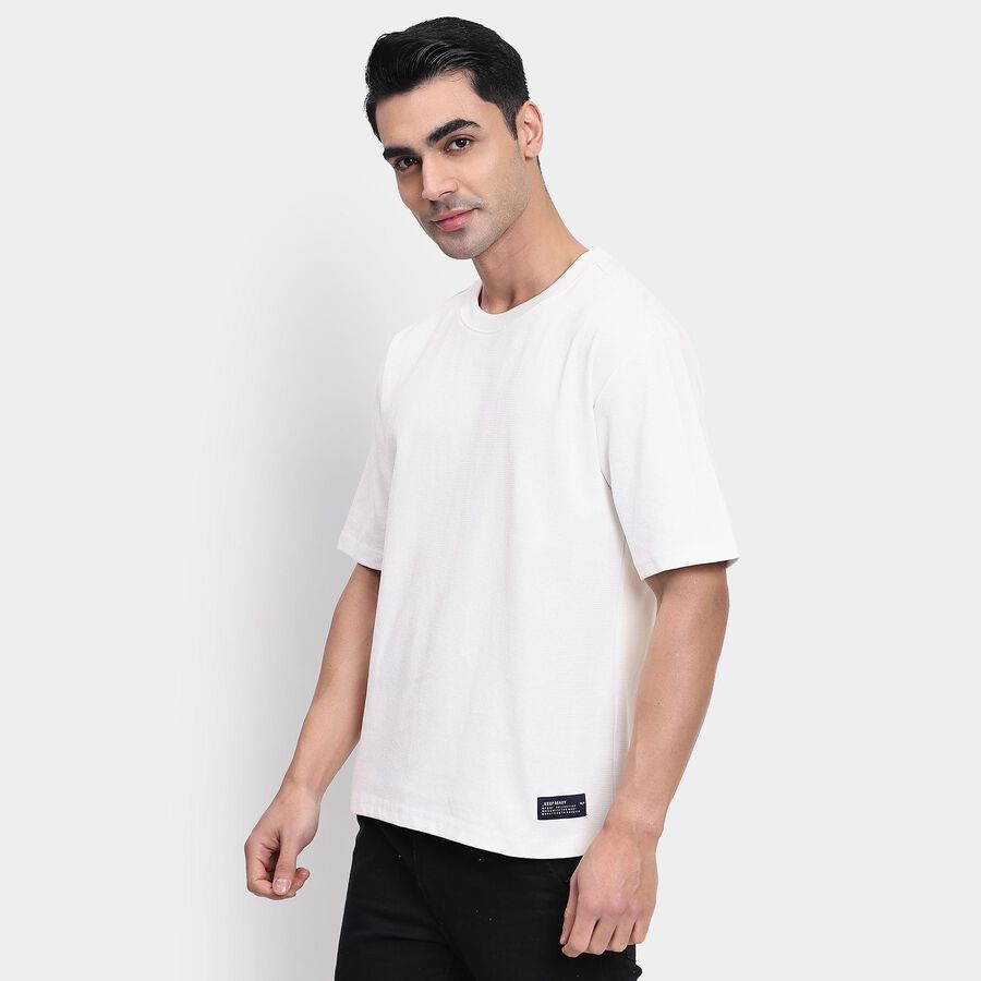 Men's Round Neck Half Sleeves T-Shirt, ऑफ व्हाइट, large