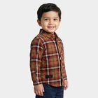 Boys Brown Cotton Long Sleeve Collar Regular Fit Shirt, भूरा, small