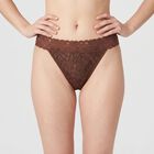 Women's Brown Regular Fit Lace Thong Panty, भूरा, small