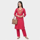 Women's Fuchsia 100% Cotton Embroidered Ethnic Set, Fuchsia, small