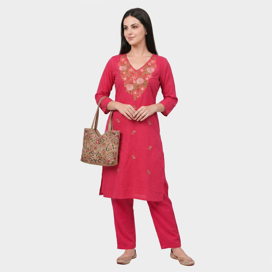 Women's Fuchsia 100% Cotton Embroidered Ethnic Set, Fuchsia, large