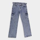 Girls' Stonewashed Blue Regular Fit Cargo Jeans, Mid Blue, small image number null